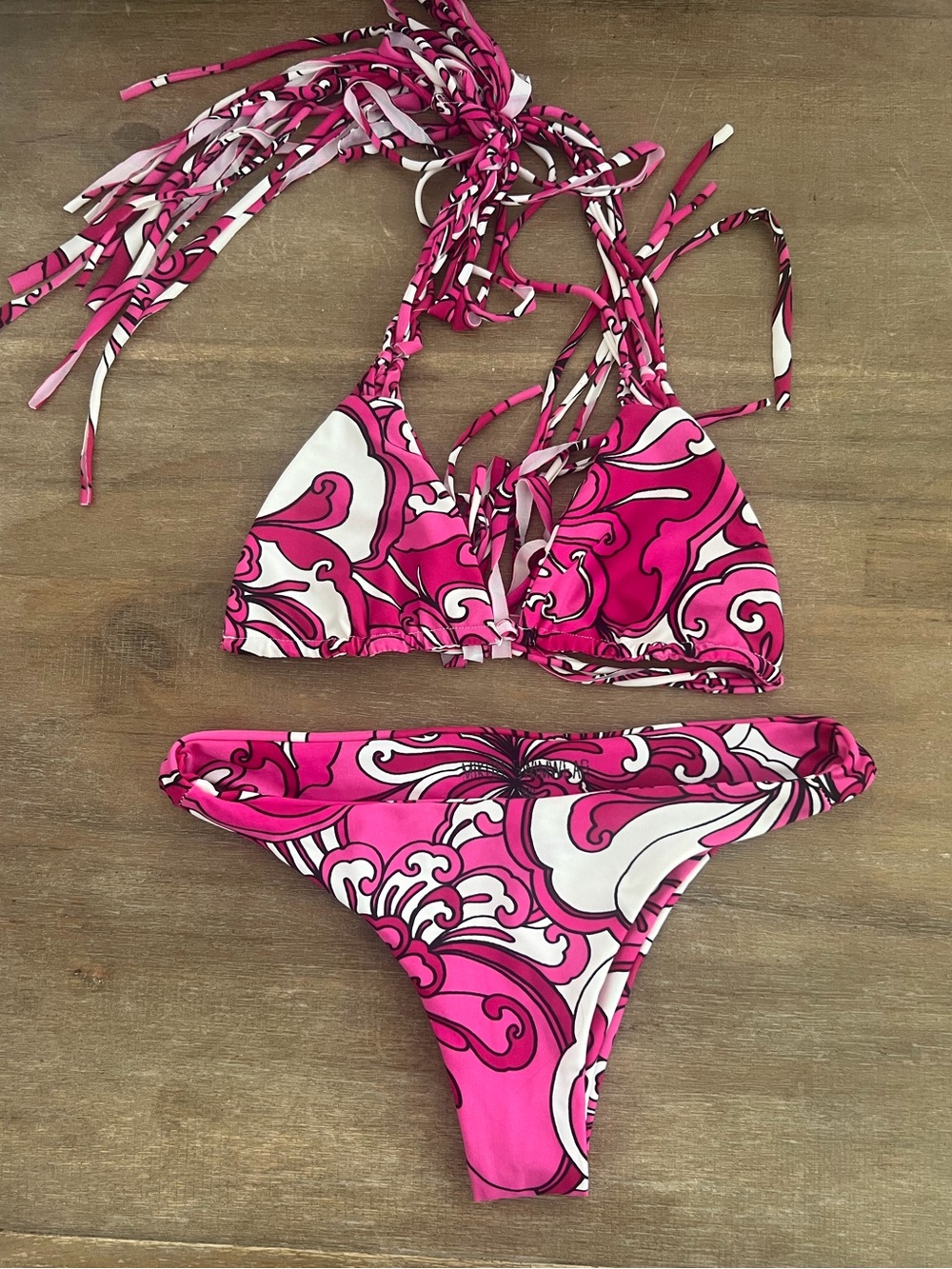 Mikoh bikini set. Women's Pink Swirl String Bikini Set - Adjustable Tie Top
